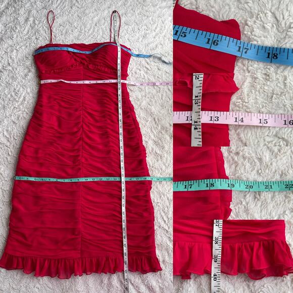 Cache silk ruffled sweetheart slip dress cocktail red ruched midi formal red 8 - Picture 5 of 16